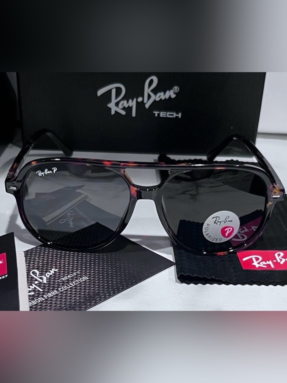 Ray-Ban Tortoiseshell Frame Sunglasses with Dark Gray Lenses